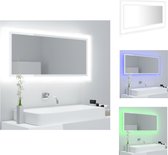 vidaXL Wandspiegel - LED RGB-verlichting - Hoogglans wit - Bewerkt hout en acryl - 100 x 8.5 x 37 cm - Badkamerkast