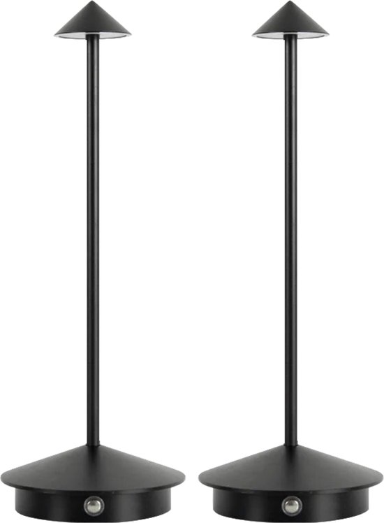 2 Pièces - Lampe de table - Rechargeable - Zwart - Dimmable - 29CM - Aluminium - Lampe de bureau - Lampe de table chambre