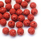 Natuurstenen kralen, handgesneden rode Cinnabar, ronde kralen van 11mm. Per 50 stuks.