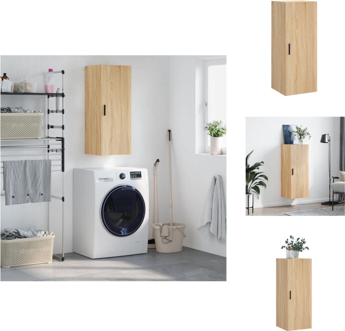 VidaXL Zwevende Opbergkast Sonoma Eiken 34.5 x 34 x 90 cm Wandgemonteerde Kast Keukenkast