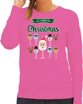 Bellatio Decorations foute kersttrui/sweater dames - Kerst Wijn - roze - All I Want For Christmas XS