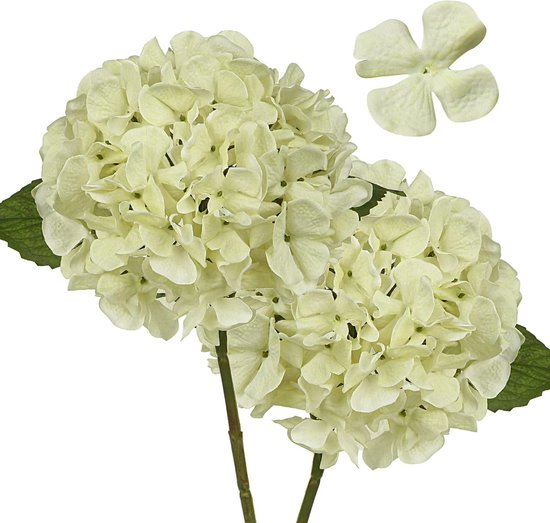 Pack of 2 Hydrangea Artificial Flowers, Ivory, Diameter 19 cm, Artificial Flowers, Hydrangea Like Real for Bridal Wedding Bouquets, Home, Office, Hotel, Party Decoration, Centrepieces, Flower