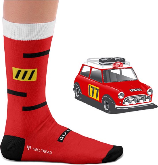 Heel Tread MINI classic Sokken - MINI cooper Monte Carlo rally - fun sokken - Auto sokken - Rood/Geel - Maat 41-46