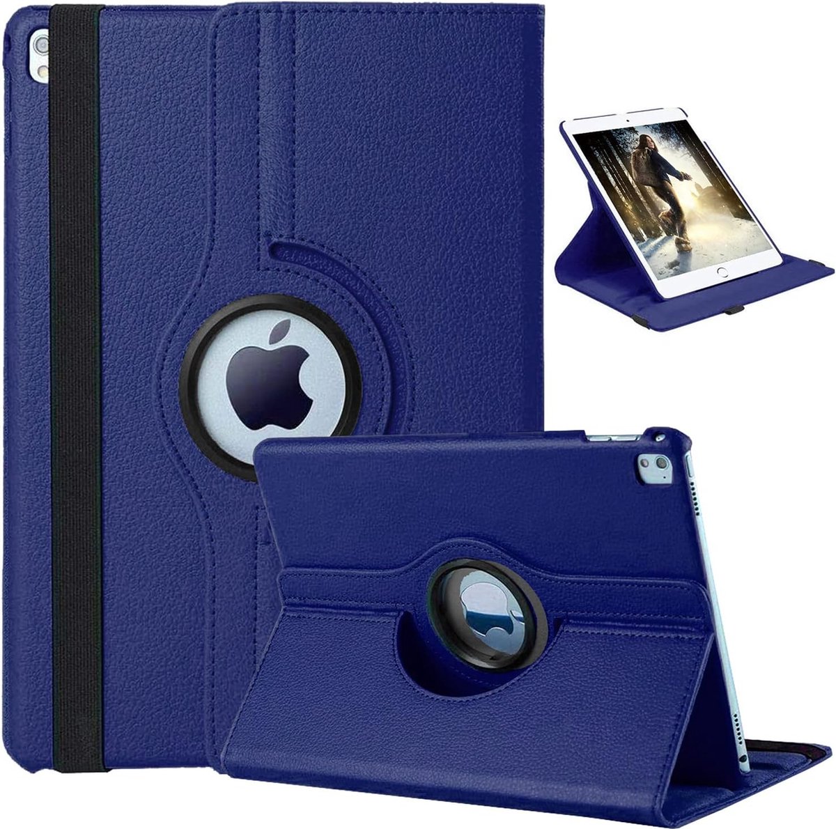 Tablethoes Geschikt voor: Apple iPad 10.2 2019 / 2020 / 2021 / 2022 - iPad 10e/9e/8e/7e Generatie 10,2 inch 2019 7,9 inch hoesje 360° draaibaar (donker blauw)