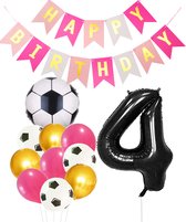 Cijfer Ballon 4 | Snoes Champions Voetbal Plus - Ballonnen Pakket | Roze en Zwart