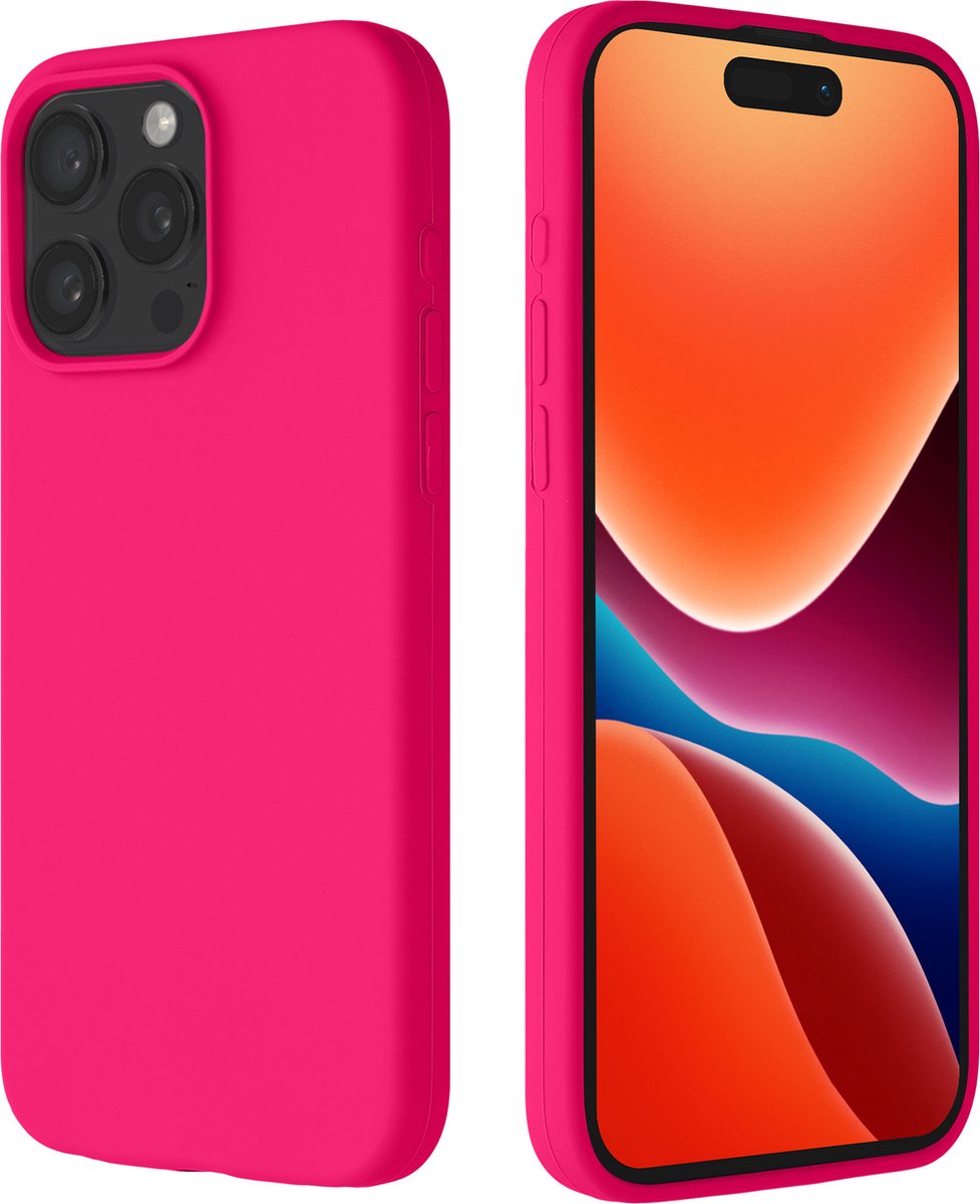 kalibri Siliconen telefoonhoesje geschikt voor Apple iPhone 15 Pro Max hoesje - Schokbestendig smartphone hoesje met microvezelvoering - neon roze