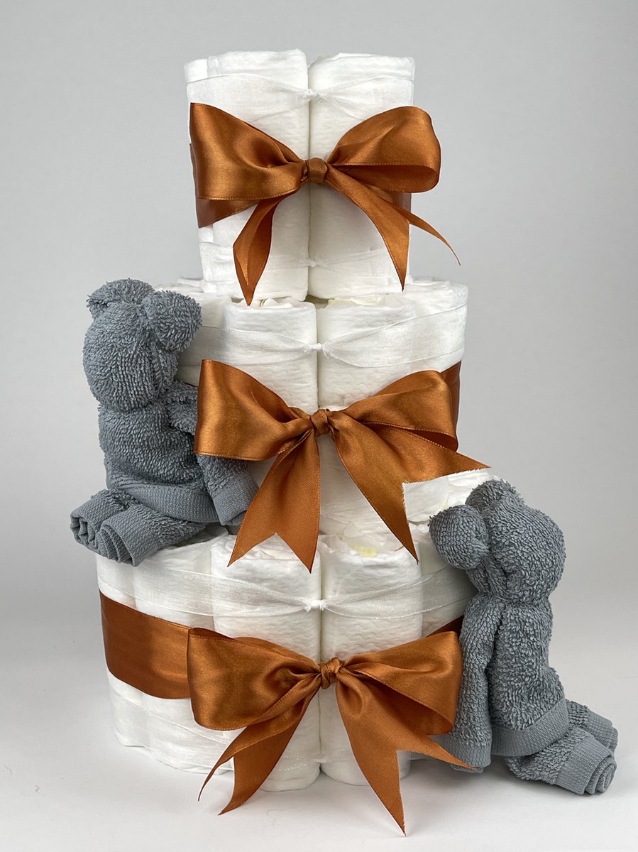 Goedkoopste Chouette-Chouette | Luiertaart Neutraal | Kraamcadeau | Geboorte Jongen Meisje | Babyshower | Beren Grey-Blue - Koper