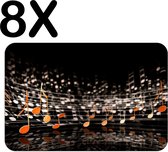BWK Luxe Placemat - Vrolijke Muzieknoten op Zwarte Achtergrond - Set van 8 Placemats - 45x30 cm - 2 mm dik Vinyl - Anti Slip - Afneembaar