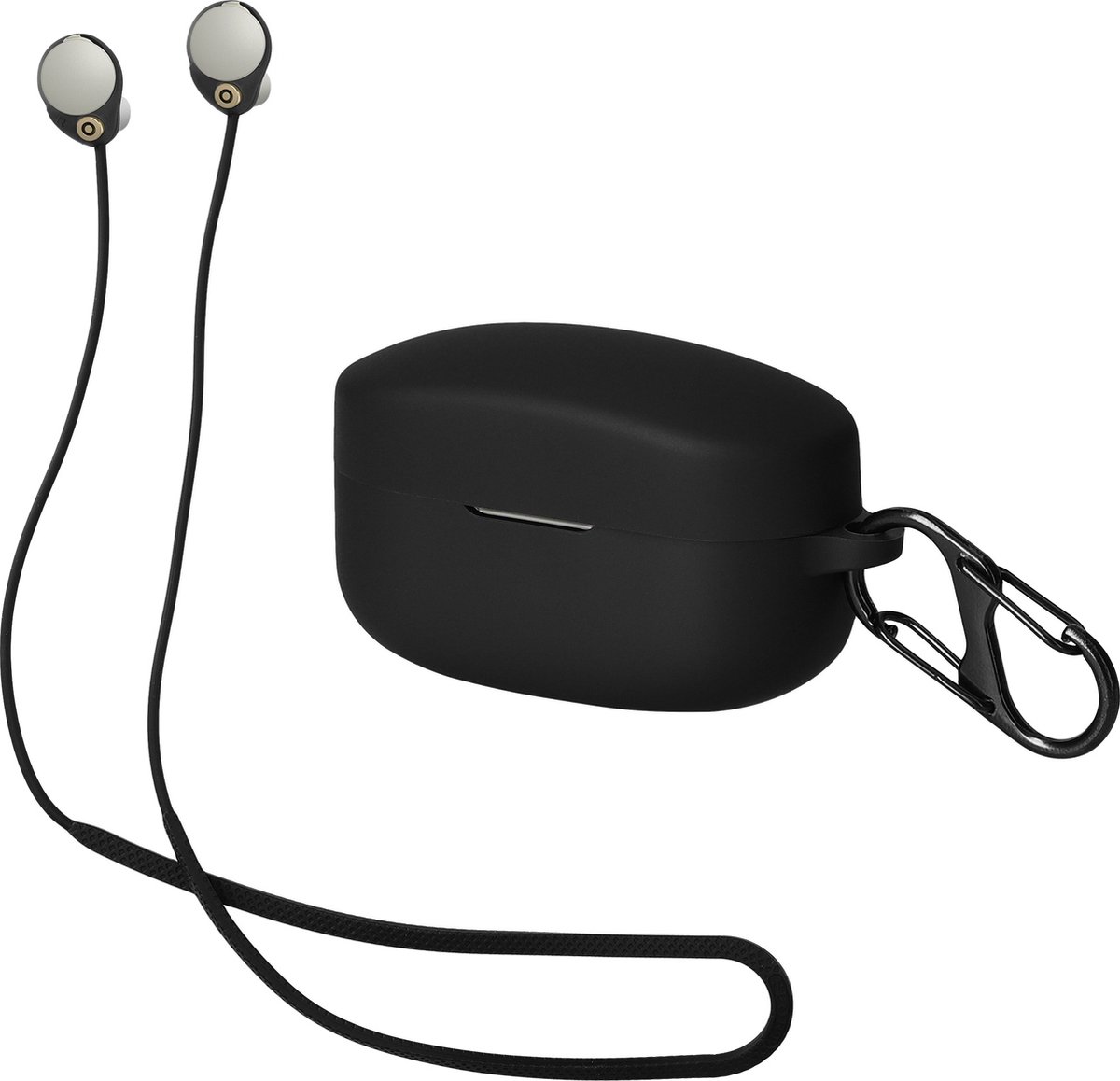 kwmobile set case & koord voor oordopjes - Compatibel met Sony WF-1000XM4 - 2x 80 cm - In zwart / zwart