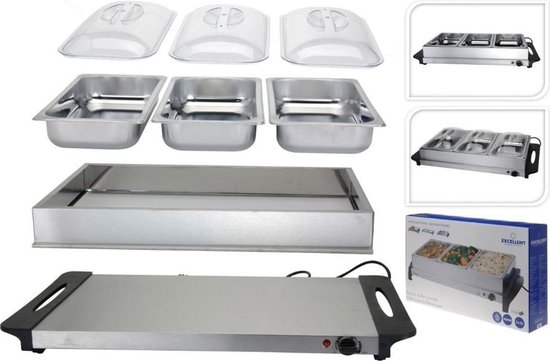 Excellent Electrics - Elektrische 2 in 1 RVS Buffetwarmer (300W) -3x2.5 liter — afbeelding 4