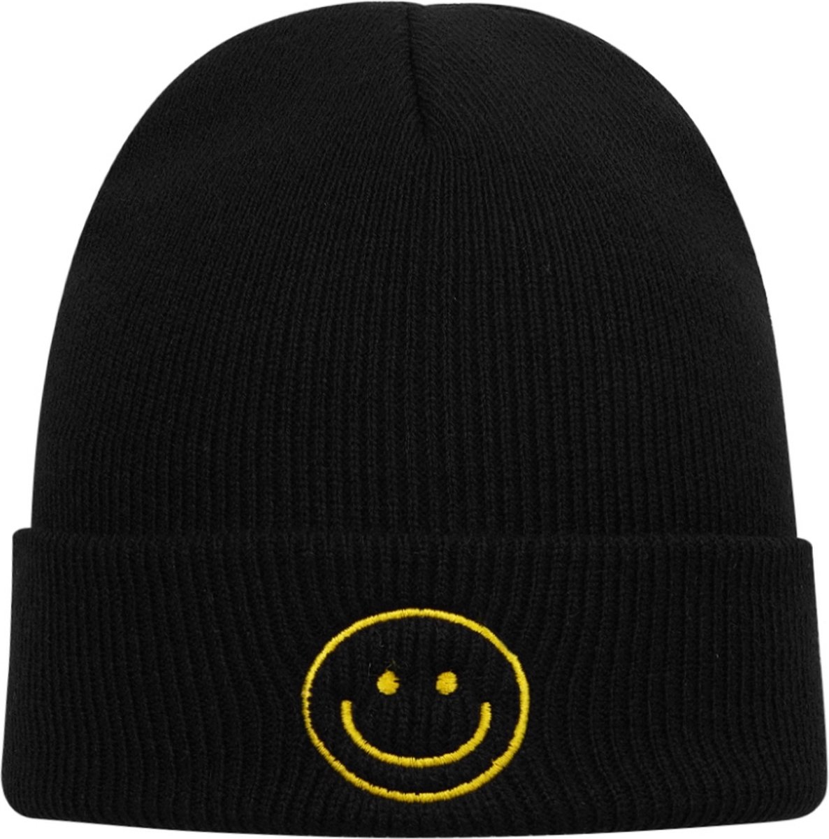 Beanie - Muts - Smiley - Zwart - Acryl - One Size