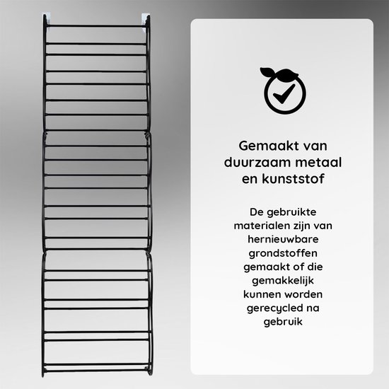 Life's Green Schoenenrek deur – Voor alle binnendeuren – Schoenenrek hangend voor 24 tot 36 Paar Schoenen – Schoenenkast - H180xB50xD20cm – Schoenenopberger – Kunststof/Metaal – Zwart