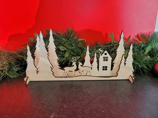 Houten kerstdorp - set deel 5 - 27 x 16 cm
