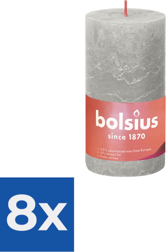 Bolsius Stompkaars Sandy Grey Ø68 mm - Hoogte 13 cm - Zandgrijs - 60 branduren - Voordeelverpakking 8 stuks