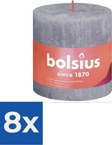 Bolsius Stompkaars Frosted Lavender Ø100 mm - Hoogte 10 cm - Grijs/Lavendel - 62 Branduren - Voordeelverpakking 8 stuks