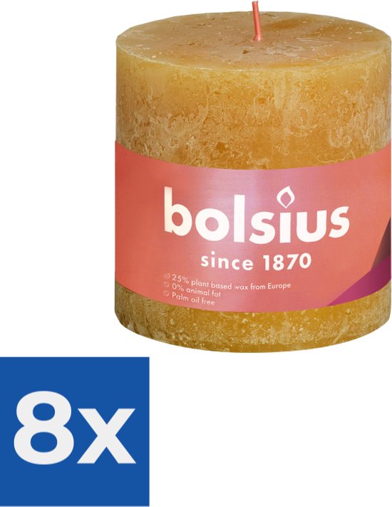 Bolsius Stompkaars Honeycomb Yellow Ø100 mm - Hoogte 10 cm - Geel - 62 branduren - Voordeelverpakking 8 stuks