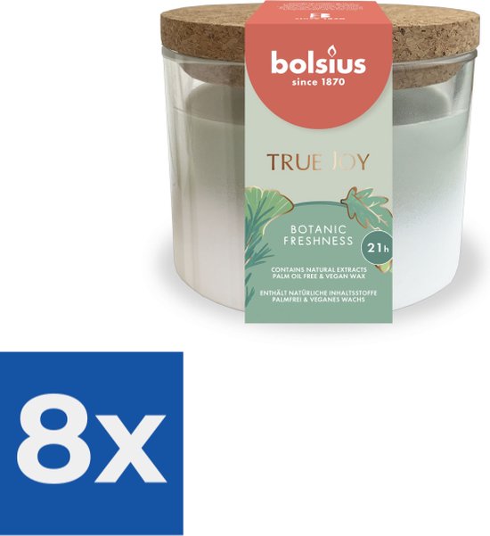 Geurglas met kurk 66/83 True Joy Botanic Freshness - Zonder palmolie - vegan wax - Voordeelverpakking 8 stuks