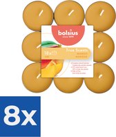 Bolsius - Geurtheelichtjes 'True Scent' (18 stuks- 4 branduren per theelichtje- mango) - Voordeelverpakking 8 stuks
