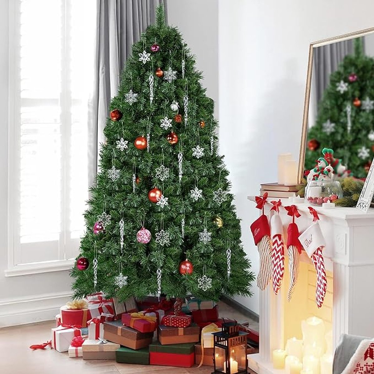 32 stuks Ijspegels Sneeuwvlokken Kerstdecoratie - Transparant Acryl Kerstboomversiering - Kersthanger - DIY winter decoratie