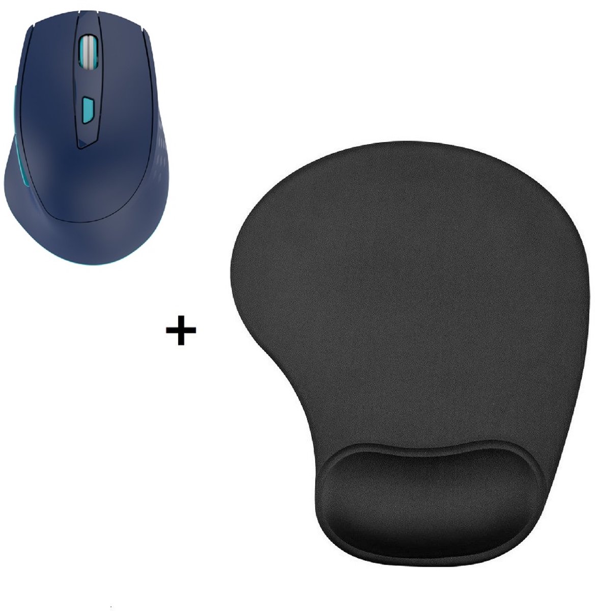 Draadloze muis met Ergonomische Muismat - Ergonomisch muis - Draadloos computermuis - Wireless - Muismat met polsondersteuning | Blauw G529 + H18