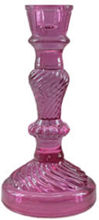 Kandelaars en kaarsenhouders - glazen kandelaar - kleurrijke kandelaar - donker roze - by Mooss - Hoog 20cm