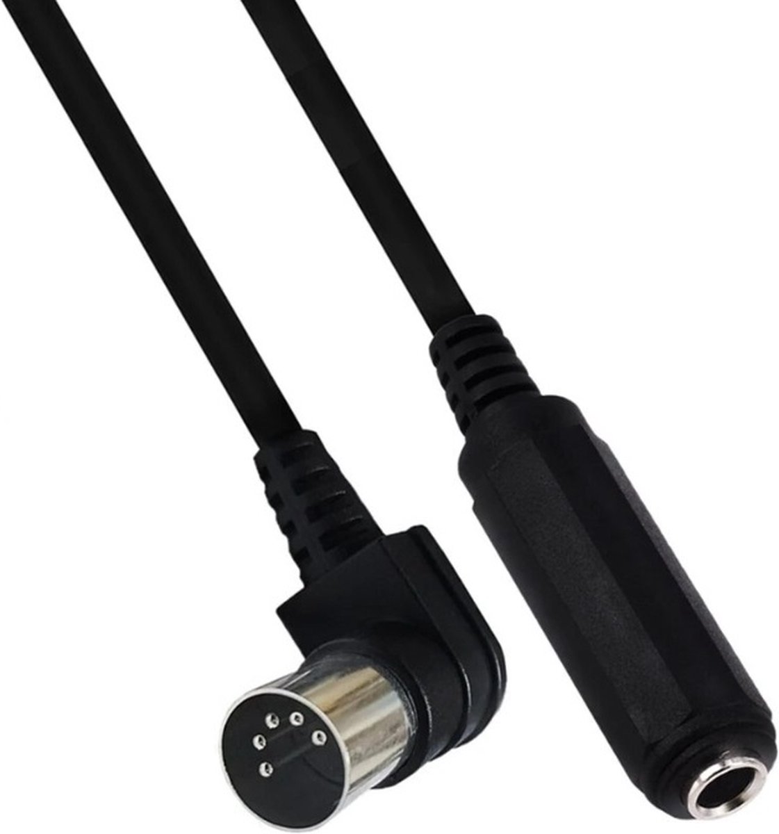 DIN 5-pins (m) haaks - 6,35mm Jack (v) audio adapter kabel / zwart - 0,30 meter