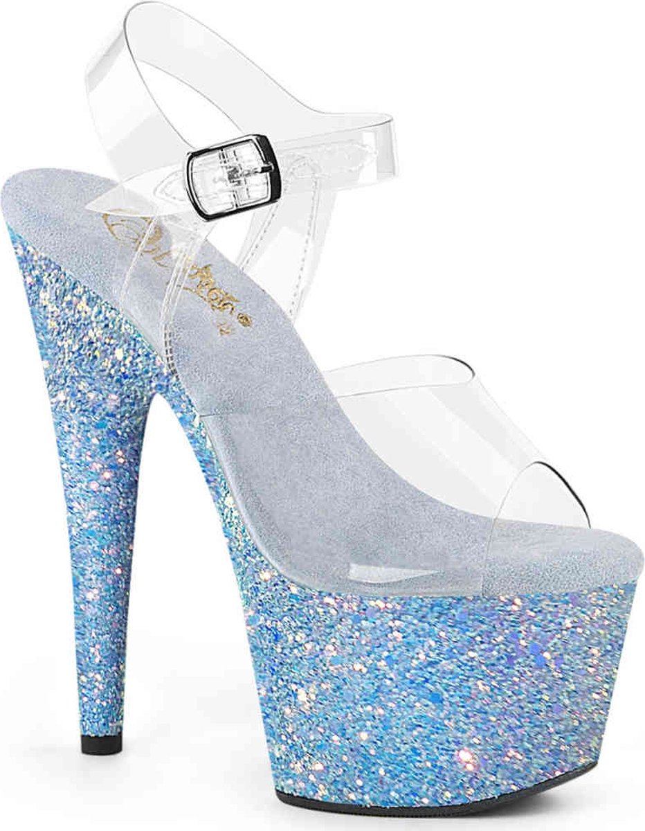 Pleaser - ADORE708LG Sandaal met enkelband, Paaldans schoenen - US 11 - 41 Shoes - Blauw/Transparant