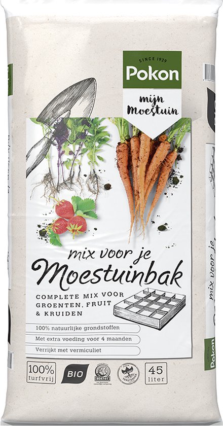 Pokon Bio Mix voor je Moestuinbak - 45l - Moestuingrond voor kwekers - 4 maanden voeding