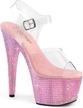 Pleaser - BEJEWELED-708RRS Sandaal met enkelband, Paaldans schoenen - US 10 - 40 Shoes - Roze/Transparant