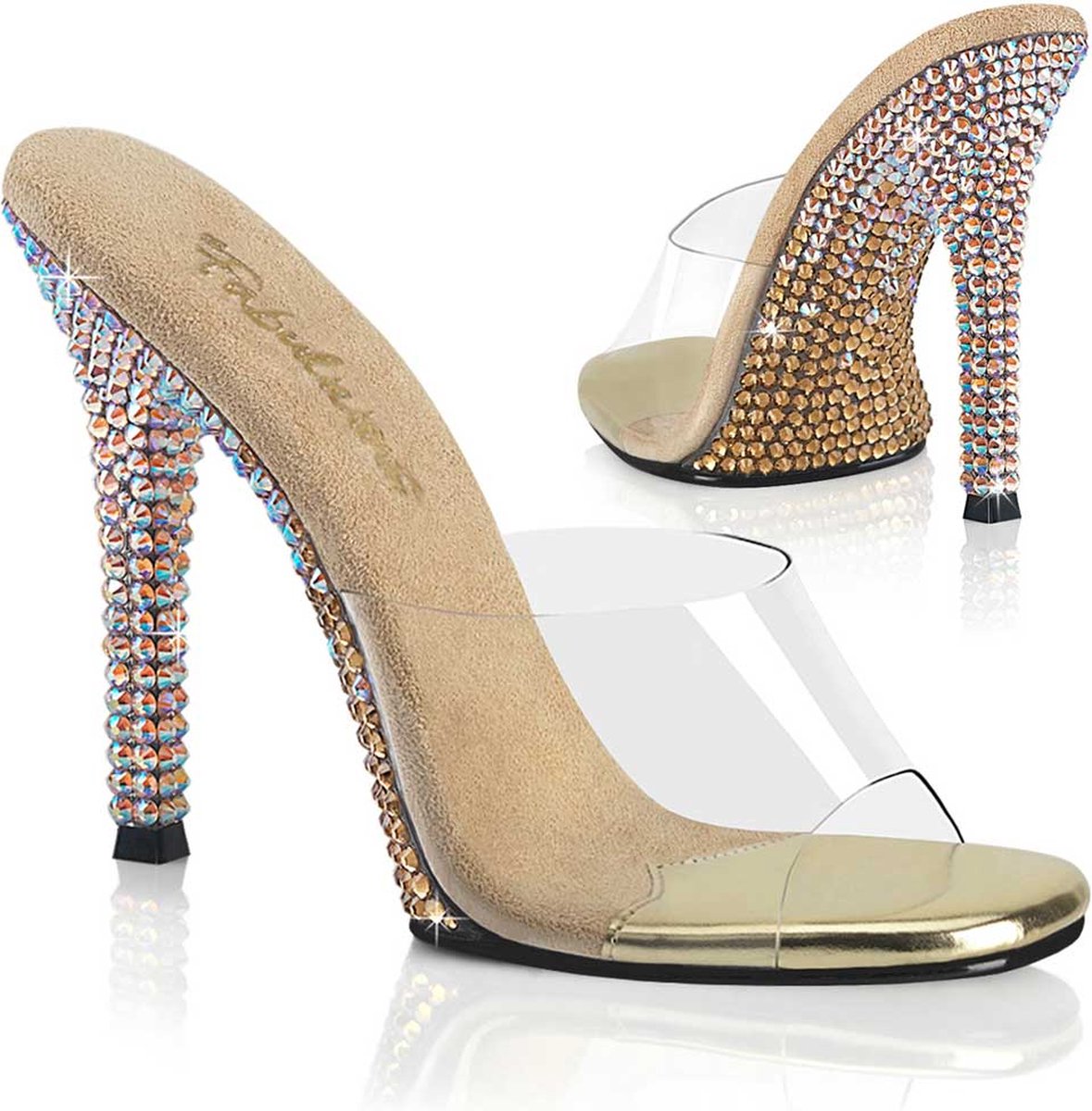 Fabulicious - GALA01DMM Muiltjes met hak - US 7 - 37 Shoes - Transparant/Goudkleurig
