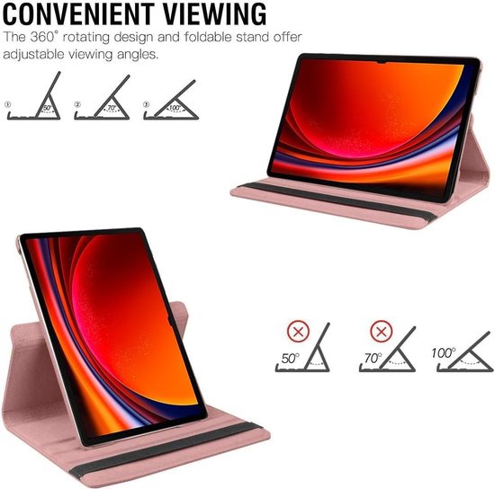 Hoes Geschikt voor Samsung Galaxy Tab S10 FE / S10 Lite / S9 FE / S9 hoes Rose Goud – Hoes Geschikt voor Samsung Galaxy Tab S10 FE / S10 Lite / S9 / S9 FE tablet hoes – 360° draaibaar bookcase - Ntech