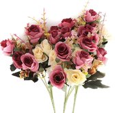 Kunstbloemen, kunstbloemen bijna zo echt als zijdebloemen, ter decoratie, boeket, bloemstuk (rozerood)