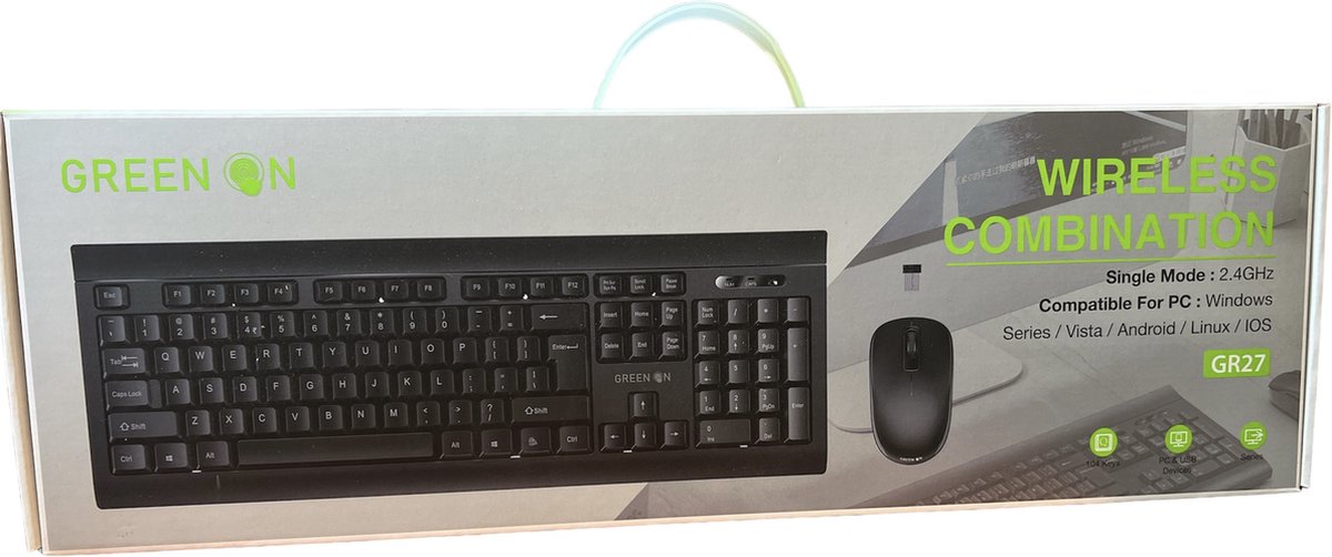 originele GreenOn- Draadloze Toetsenbord en muis- Wireless combination Keyboard and mouse - 2.4GHz draadloze toestenbord