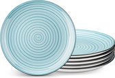 steengoed dinerbord, dinerbordenset voor 6 personen, diameter 26,8 cm, bordenset, servies voor vaatwasser en magnetron, pastabord, ontbijtbord, taartbord, blauw