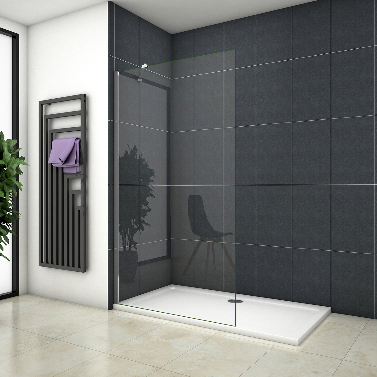 Inloopdouche 8mm NANO EasyClean veiligheidsglas，60x200cm+45cm Stabilisatiestang,200cm hoog