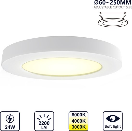 Downlight LED 24W CCT (3000K-6000K) 290mm Dimensions d'installation réglables rondes Aigostar