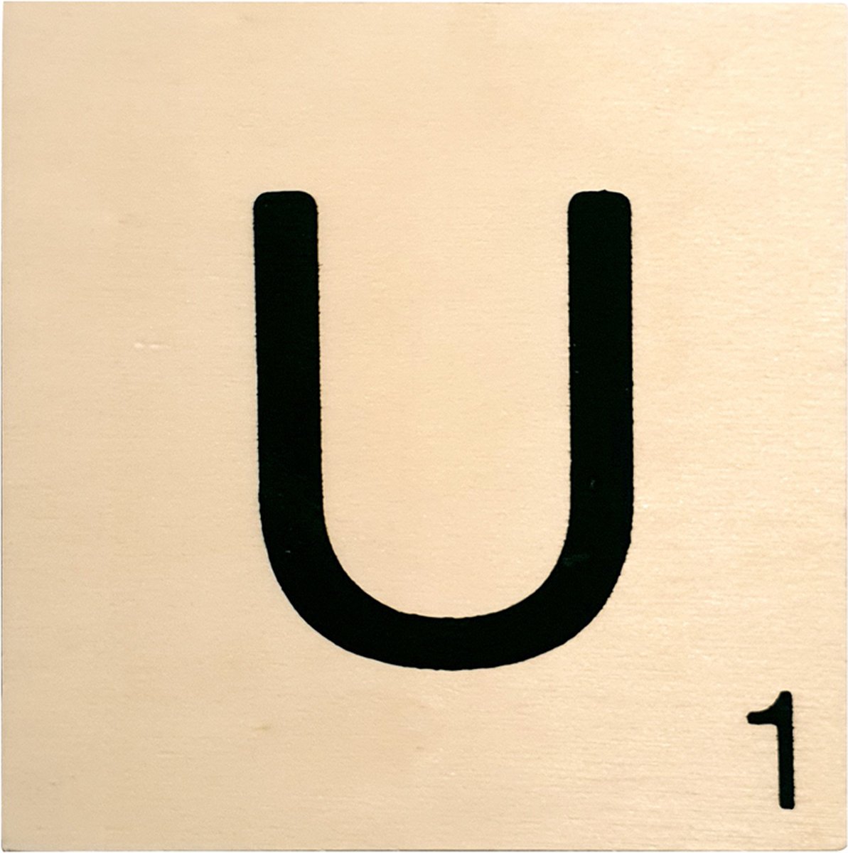 Houten Bordje 10x10x0.5cm - U - Zwarte Letter/Woordwaarde - Onbehandeld - Onderzetter/Homedeco