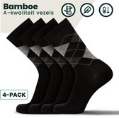 Bamboe Sokken | Geruite Sokken | Anti-zweet Sokken | Naadloze Sokken | Heren Sokken | Dames Sokken | 4 Paar - Zwart | Maat: 35-38 | Merk: Bamboosa