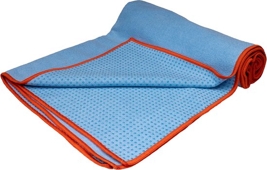 Serviette YOGA "GRIP" avec points en silicone sur le dessous, taille 183 x 61 cm, couleur bleu, légère, pour plus d'hygiène, super absorbante, sèche rapidement, lavable, parfaite pour voyager, toucher soft , matière recyclée. Prise en main parfaite !