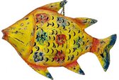 Windlicht - gerecyled metaal - ijzeren vis geel - by Mooss - 59 x 39 cm