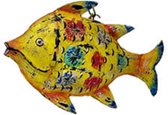 Windlicht - gerecyled metaal - ijzeren vis geel - by Mooss - 32 x 22 cm