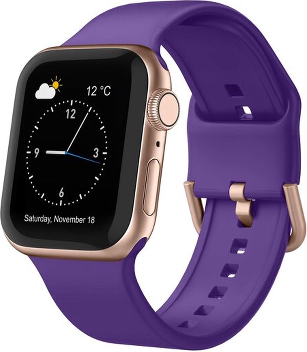 By Qubix - Geschikt voor Apple Watch bandje - Soft siliconen bandje met gespsluiting - Paars - Geschikt voor Apple Watch 44mm / 45mm / 46mm / 49mm (Ultra 1,2 en 3) - Smartwatch bandje