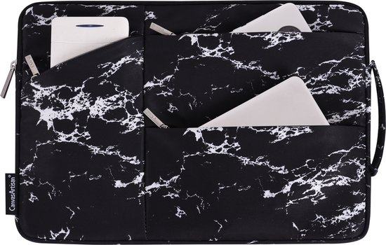 Housse pour ordinateur portable 15,6 pouces XV - Housse pour ordinateur portable avec compartiments Extra - Marbre Zwart