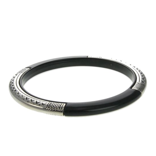 Behave Armband - zwart -bangle met zilverkleurig design -20cm