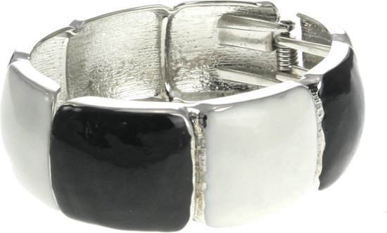Bracelet Behave - jonc - noir - blanc - fermeture à charnière - 17 cm
