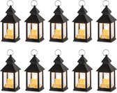 Kleine lantaarn Halloween decoratie: 10 stuks flikkerende led-theelicht kaarsen mini lantaarns set zwart hangend buiten binnen met Marokkaanse tuin Kerstmis tafel woonkamer buiten ramadan