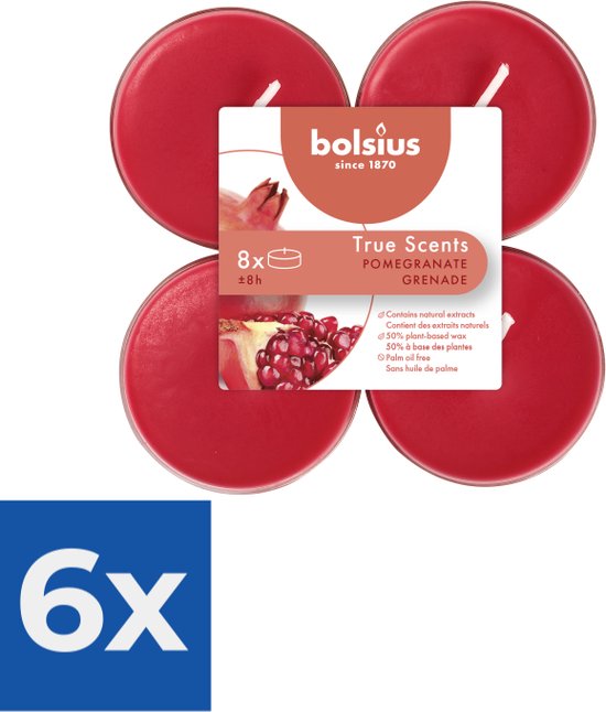 Bolsius Maxi Waxinelichtjes True Scents Pomegranate 8 Stuks - Voordeelverpakking 6 stuks