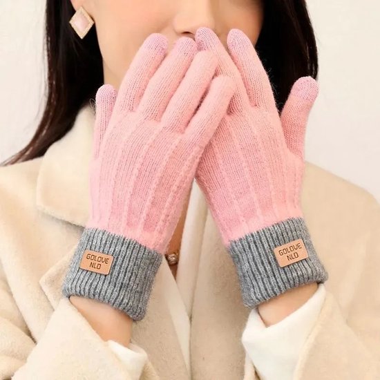 Kasjmiergebreide winter touchscreen handschoen plus fleece verdikt, Roze, Onesize. herft en winterwarm,
