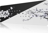 Japanese kersenbloesem wit muismat(800 × 300 × 3 MM) verlengde grote muismatbureau bureaukussen, gestikte randen muispad, niet-slip rubberen basis, gamingmuispad xl