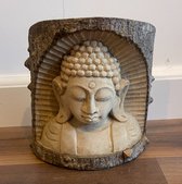 Handgemaakte houten Boeddha uit boomstam - klein